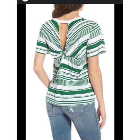 B.P. XS green and white short sleeve twist back tee shirt with open back - Picture 1 of 4